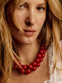 1件欧美波西米亚风塑料圆形几何串珠项链，适合夏季海滩佩戴 - 樹脂串珠多層項鍊 - 查看 10