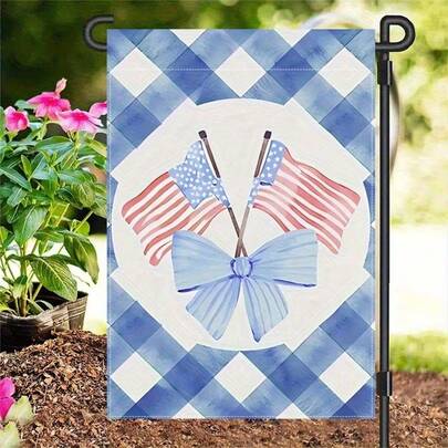 1面美国国旗花园旗 - 双面户外装饰，星条旗设计，适合7月4日独立日，耐用涤纶材质，不含旗杆，户外花园旗