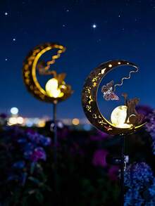 1pc Solar Powered Cat Paw, Butterfly & Moon Lawn Light, Waterproof Moon Garden Solar Lamp, Suitable For Grave, Balcony, Lawn, Yard, Path, Garden Decor, Birthday/Mother's Day Gift For Mom, Grandma - Multicolor - View 3