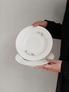 1件套银杏叶陶瓷餐盘，法式浮雕陶瓷餐盘，高端牛排盘，意面盘，8.6英寸西式餐盘，奢华下午茶及甜点盘，奶油白色 - 彩色 - 查看 5