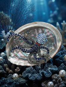 Broches de lujo con rinoestras de pulpo y perla de caballito de mar - Alfileres de vida marina para mujeres y unisex para fiestas casuales, accesorios de joyería, regalos para amigos, insignias y decoración - vida marina - Ver 14