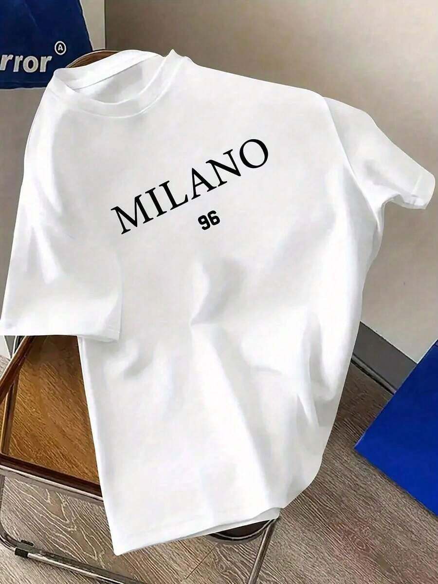 Camiseta casual de hombre con eslogan e impresión de dibujos animados, cuello redondo y mangas cortas, atuendo de verano para hombres - Blanco - Ver 1