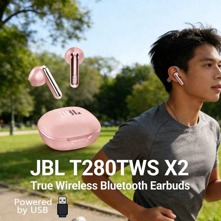 JBL Tai nghe Bluetooth không dây T280TWS X2, sạc Type-C, khử tiếng ồn khi gọi, tai nghe nhạc kiểu bán nhét tai. - Xem 1