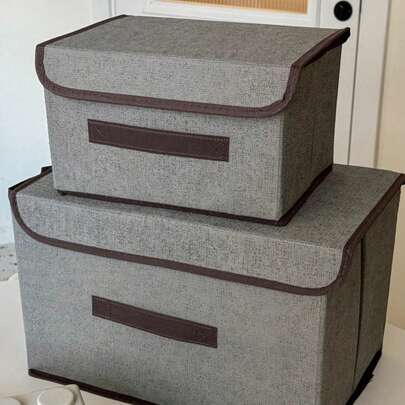 Bộ 2 hộp đựng đồ bằng vải màu xám có thể gấp gọn - Chống bụi, thích hợp để đựng quần áo, đồ lót, tất và các vật dụng khác, có chức năng chống bụi và chống ẩm. Hộp đựng quần áo gấp gọn di động, hộp đựng đồ bằng vải kiểu lật.