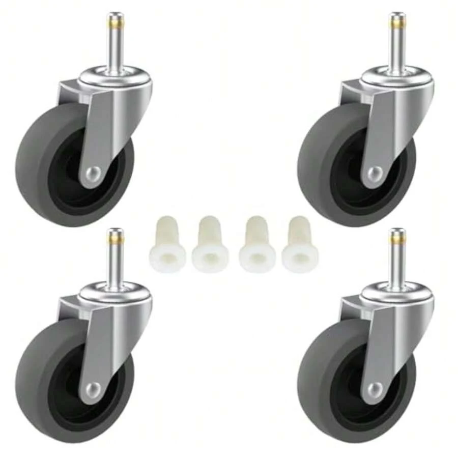 3-Inch Swivel Stem Caster for Rubbermaid Mop Bucket Utility Cart 7/16-Inch Stem Diameter Rubber Wheel Set of 4 Heavy Duty TPR  Grills Shop Vac Replacement Wheels - Gris - Ver 1