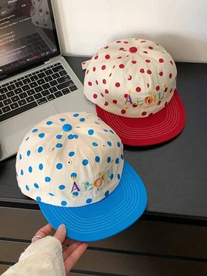 可爱波点平沿棒球帽，饰以彩色刺绣字母——复古Y2K美学风格，适合女性和青少年，休闲街头风遮阳帽，日常佩戴、旅行和户外运动皆宜