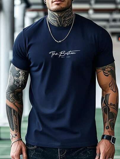 Camiseta de manga corta de verano casual con estampado de eslogan para hombres