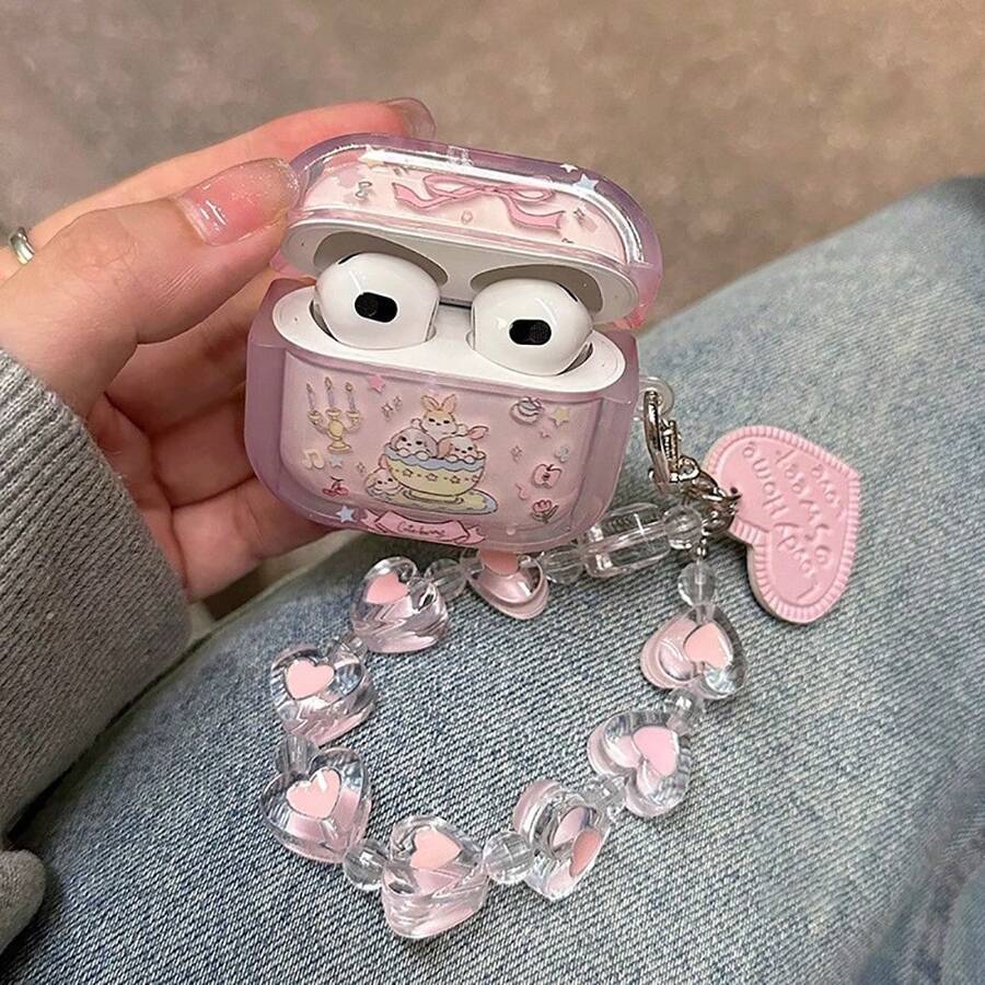 1PC Cartoon Bunny Heart Pendant Silicone Earphone Cover Compatible With AIRPODS 1/2/3/4/Pro/Pro(2nd)/Pro(3rd) - Pink - View 1