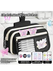 1 Bộ Hộp Bút Hình Bướm Dung Lượng Lớn (Bao gồm 1 Ghim Ghim Huy Hiệu + 2 Sổ Ghi Nhớ + 1 Móc Khóa) Bộ 4 Món Chuẩn Bị Cho Năm Học Mới, Hộp Lưu Trữ Văn Phòng Phẩm Nhiều Tầng Dành Cho Học Sinh với Hộp Vải Canvas. Bộ sản phẩm này bao gồm Nhãn Dán và Hộp Bút. - Bộ bướm - Xem 10