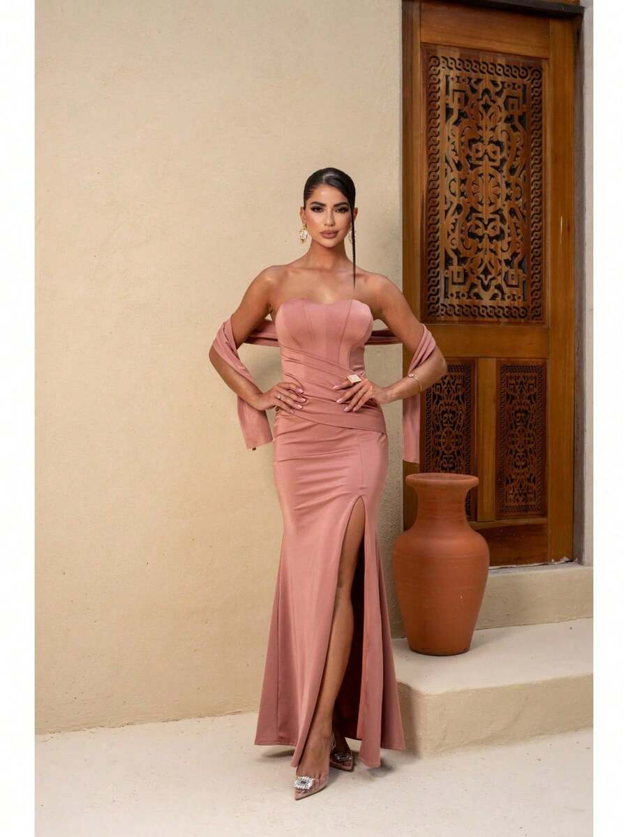 Glamorous Long Party Dress For Bridesmaids, Weddings, And Graduations. - Rusty Rose - View 1