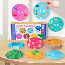 Puzzle Educational Toys, Double-Sided Numeral & Alphabet Learning Puzzle Box Set, Round Shape, For Boys & Girls, Cognitive Development - Multicolor - View 14