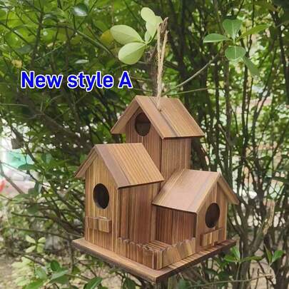 1pc Wooden Creative Bird Nest Honeycomb Rustic Decor, Villa Style Bird Feeder Hanging Ornament, Suitable For Small Birds Outdoor Nest, Bird House, Bird Habitat