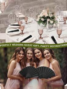 60/36/24/18/6/3/1 件組婚禮折扇套組，含感謝卡與禮品袋，藍色扇子配透明袋與蝴蝶結，婚禮伴手禮，DIY趣味禮物，居家裝飾，適合婚禮新娘禮物、伴娘禮物、節日必需品、婚禮禮物、教師節禮物、舞蹈表演、房間裝飾，完美適用於派對、活動與夏季配件 - 黑色 - 查看 7