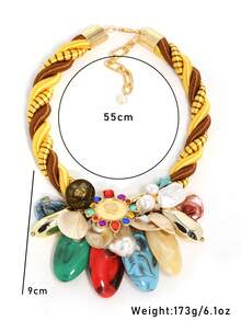 Women's Bohemian Style Faux Shell Exaggerated Necklace - Gold Braided Rope Choker Necklace, Perfect Accessory For Beach Vacation And Summer Outfits - Multicolor - View 5