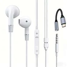 S28 有线耳机，配备 3.5mm + Type-C 接口，入耳式设计，带麦克风、音量控制和深沉低音立体声。兼容三星 Galaxy S25、S24、S23、S22、S21、S20、A53、A54、16/16 Plus/16 Pro/16 Pro Max/15 系列，以及车载设备。 - 查看 12