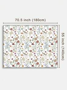 1pc Nature-Inspired Floral, Butterfly & Dragonfly Pattern Tablecloth, Square Printed Waterproof Tablecloth Suitable For Family Gatherings, Picnics, Kitchen And Dining Room Table Decor, Coffee Table Cover, Durable Tablecloth Mat, Suitable For All Seasons - Multicolor - View 6