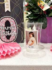 Customized Photo & Text Party Stickers, High-Quality Self-Adhesive Material, Personalized Plastic Cups With Vintage Year Photo Sticker Labels. Perfect For Party Events And Birthday Decoration Uses. - Multicolor - View 4
