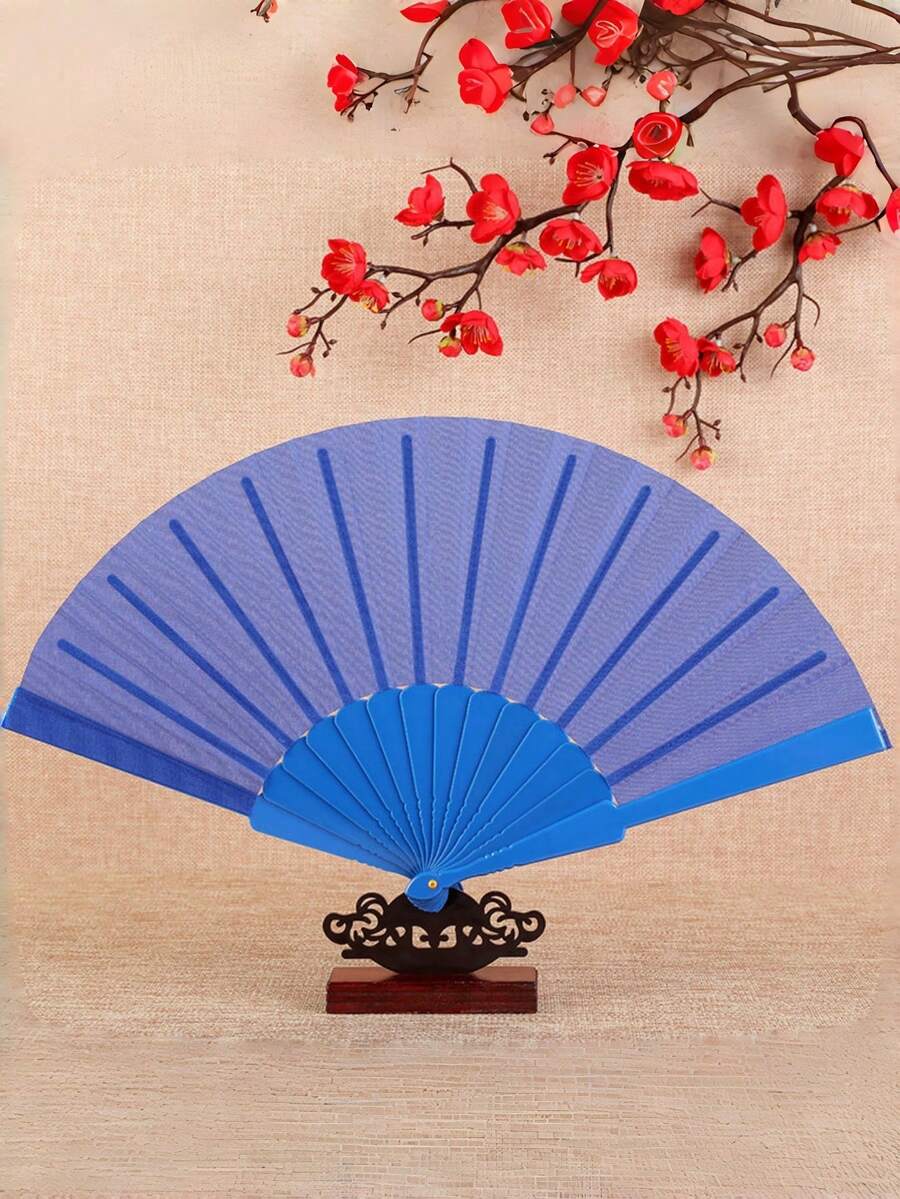 1/3pcs Navy Blue & Multi-Color Minimalist Folding Handheld Fan, Smooth Plastic Surface, Lightweight & Portable, Suitable For Weddings, Parties, Dance Performances And Summer Daily Use - Royal Blue - View 1