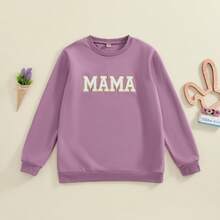 Mommy And Me Matching Outfits Christmas/Halloween Sweatshirts Family Matching Xmas Clothes Long Sleeve Crewneck Mama/Mini Letter Print Sweatshirts Pullover Tops Winter Fall Clothes - 紫丁香色 - 查看 5