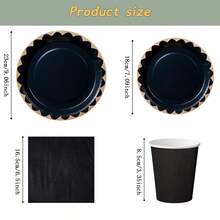 黑色包边一次性餐具套装，7/9英寸派对餐盘，一次性纸盘、纸杯、餐巾纸，适用于节日、婚礼、订婚、生日、派对、庆典等场合。 - 多色 - 查看 2