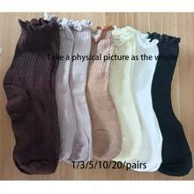 1/6/7 Pairs Cute Lace Trim Women Socks, Soft Comfortable Loose Cuff, Suitable For Casual Autumn Wear And Daily Home Use, Red Color - Multicolor - View 5