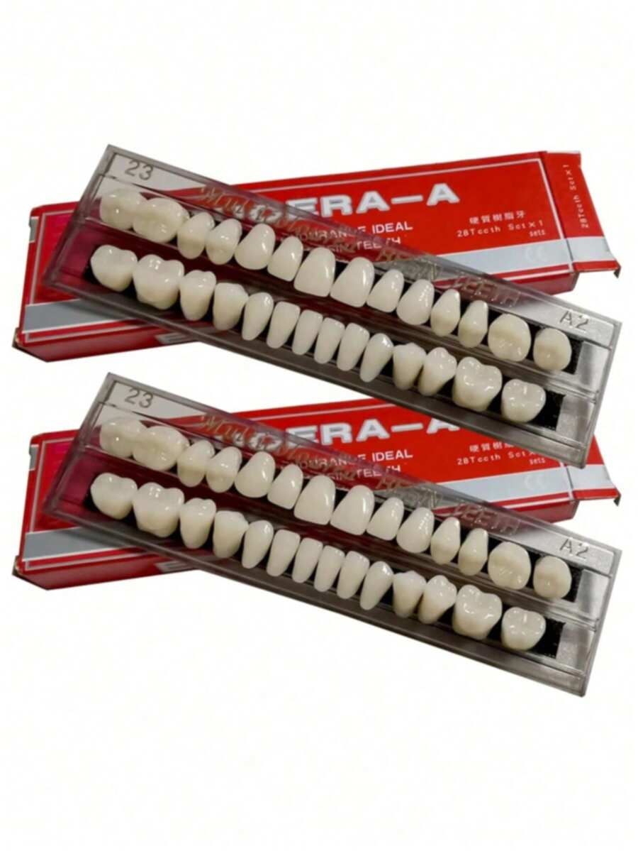 1 Piece Full Denture Acrylic Resin Denture Prop, Full Tooth Synthetic Polymer Denture, 23 Shades A2 Upper + Lower Dental Material For Replacement, DIY Or Cosplay Halloween Prop - Multicolor - View 1