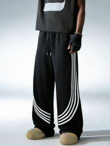 Spring/Summer Casual Colorblock Striped Men's Pants, Daily Wear & Street Fashion - Black - View 2