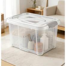Hộp đựng đồ đa năng dung tích lớn được nâng cấp, có nắp đậy, hộp đựng đồ dày dặn 30L có khóa cài và tay cầm, hộp đựng quần áo kín chống ẩm có nắp đậy, màu sắc được giao ngẫu nhiên. - Xem 2