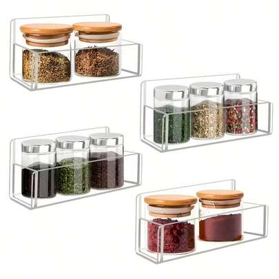 رف توابل عمودي موفر للمساحة - منظم تخزين مطبخ شفاف، قابل للتركيب بالصق أو المسامير، مصنوع من مادة أكريليك متينة مناسبة لأبواب الخزائن والجدران والأسطح، تخزين التوابل والأعشاب والزيوت الطهي بطراز حديث - تصميم سهل التنظيف مقاوم للخدش، رف جداري، طراز بسيط، هيكل قوي، ضروري لطهي المنزل