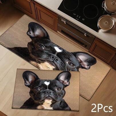 2D French Bulldog Heart Print Rug, Soft And Durable Washable Floor Mat For Entryway, Porch, Indoor - Living Room, Bathroom, Bedroom, Game Room, Laundry Room, Dorm Decor