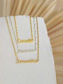 1pc Customized Necklace For Women Gold Color Water Wave Chain Necklace Personalized Custom Name Pendant Necklace Stainless Steel Jewelry Wedding Bridesmaid Gifts Anniversary Birthday Gift Stylish, For Teenagers, Junior High School Students, Middle School Students, High School Senior High School Students, College Students, University Students, Freshman, Sophomore, Underclassmen,Delicate Romance - 彩色 - 查看 5