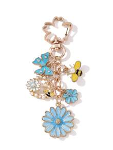 1个春季花卉卡通可爱蜜蜂蝴蝶油滴钥匙扣，时尚百搭包包/汽车钥匙扣 - 彩色 - 查看 6