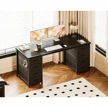 Black 55 Inches Computer Desk With 8 Fabric Drawers, Modern Office Desk With Large Storage For Home Office, Study - Black - View 3