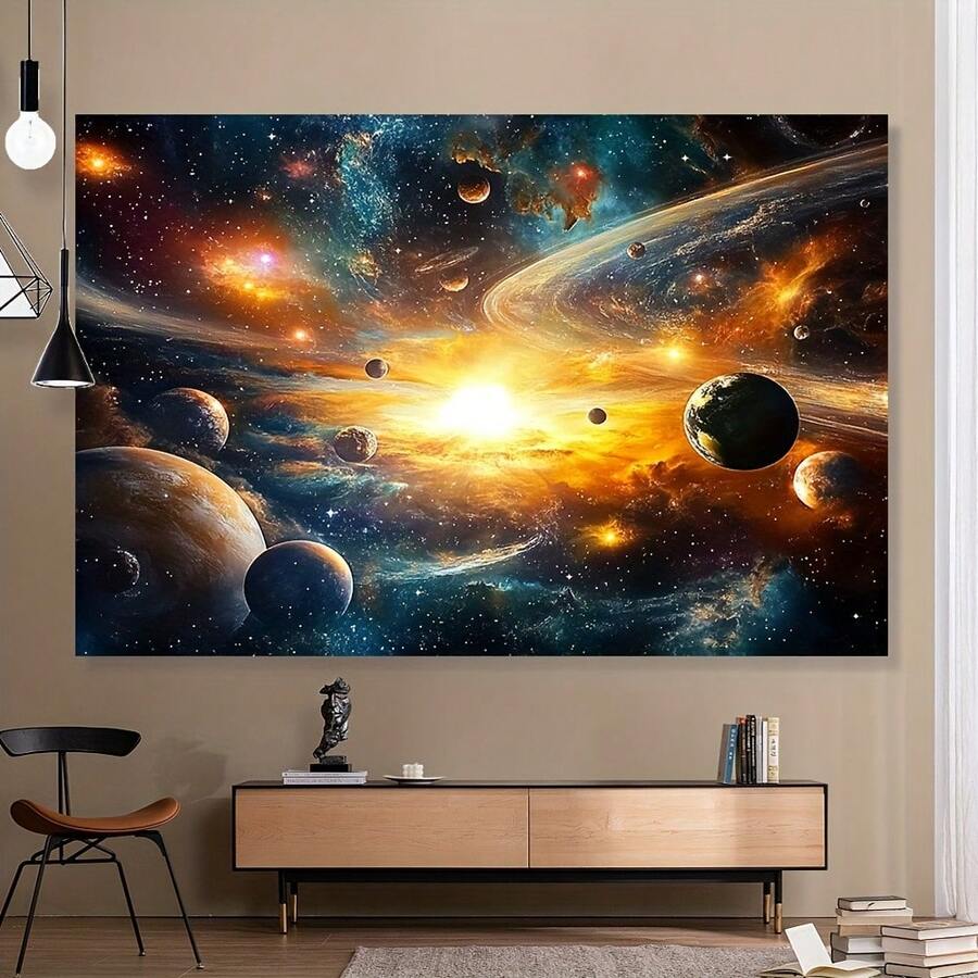 2D平面,1幅,大型星系宇宙行星系统艺术帆布画,适用于客厅、卧室、办公室和家居装饰,2D涤纶材质墙挂画 - 17 - 查看 1
