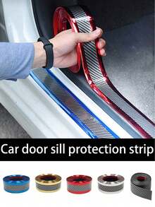 1pc Carbon Fiber Style Door Sill Protector, Anti-Scratch Car Decorative Accessory - Color - View 1