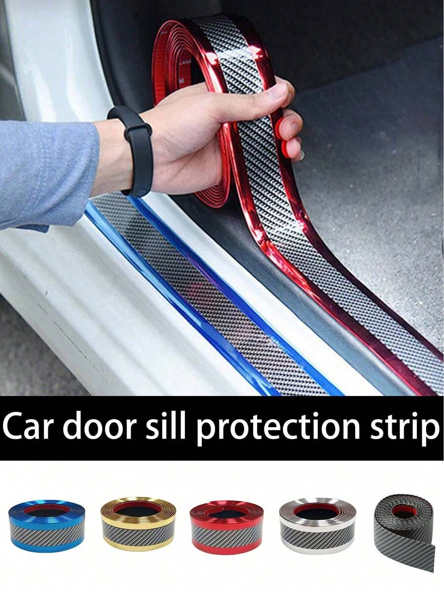 1pc Carbon Fiber Style Door Sill Protector, Anti-Scratch Car Decorative Accessory - Color - View 1