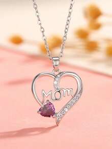 1 PC Teen Luxury Cubic Zirconia Necklace Pendant For Girls For Birthday For Mother's Day Gift Anniversary Party Jewelry - Purple - View 5