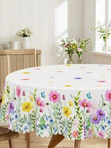 1pc-Vibrant Lavender & Tulip 1pc Tablecloth - Wrinkle-Free, Stain-Resistant - Ideal For Kitchen, Dining & Picnics - Multicolor - View 10