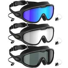 NSSIW Goggles Swimming Adult Swim-Goggles: Wide View with UV400 Protection Anti Fog No Leak for Men and Women 3 Pack - 06 Azul Plata Gris - Ver 9