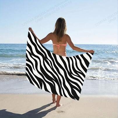 Khăn tắm biển mỏng, nhanh khô, họa tiết sọc ngựa vằn đen trắng, thích hợp cho hồ bơi, cắm trại, bãi biển, kích thước lớn, dễ đóng gói, vật dụng cần thiết khi đi du lịch, quà tặng.