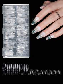 240 peças/Caixa Formas de Unhas Reutilizáveis para Sanduíche, Formato de Amêndoa, 15 Tamanhos, Moldes de Extensão de Unhas com Guia, Ferramenta de Manicure para Salão e DIY em Casa - Transparente - Visão 2