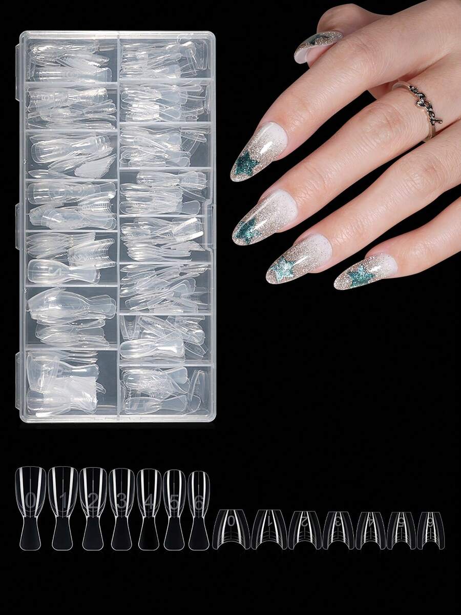 240 peças/Caixa Formas de Unhas Reutilizáveis para Sanduíche, Formato de Amêndoa, 15 Tamanhos, Moldes de Extensão de Unhas com Guia, Ferramenta de Manicure para Salão e DIY em Casa