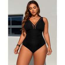 Plus Size Swimsuit For Women - Ribbed Tummy Control Swimwear V Neck Ruched Bathing Suit; Comfortable & Flattering One Piece Swimsuit For Curvy Figures - Multicolor 1548 - View 3