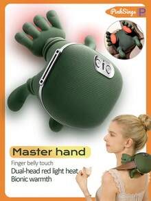 PinkSings Masajeador eléctrico inalámbrico USB, Masajeador inalámbrico para cuello y hombros con simulación de masaje de mano 6D, Alimentado por USB - Verde militar - Ver 3