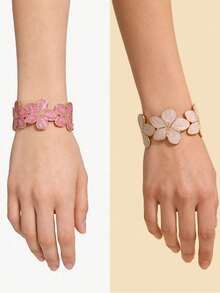 1pc Romantic Colorful Enamel Flower Stainless Steel Bangle Bracelet, Suitable For Women's Wedding Or Travel Wear, Also As A Valentine's Day Gift For Loved Ones - Yellow Gold - View 6