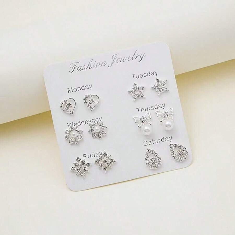 1 Pair Geometric Rhinestone Earrings, Suitable For Daily Wear - Silver - View 1