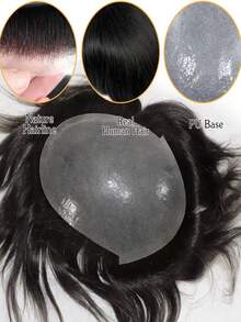 Bộ tóc giả cao cấp dành cho nam giới, kiểu tóc lật không dấu vết, đẹp mắt, tóc giả vô hình. - Natural Black - Xem 2