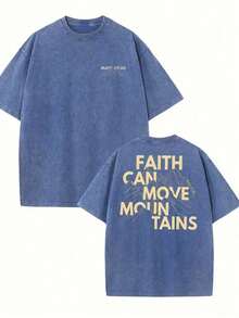 Nuevas camisetas de moda para hombre de primavera y verano, con estampado de letras "Belief Can Move Mountains", camisetas lavadas de alta calidad, camisetas modernas y versátiles, ropa de exterior para hombre. - Gris - Ver 1