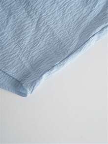 Camisa de manga larga casual de unicolor para mujer talla grande, manga obispo, blusa de ajuste regular, abotonada diaria de primavera - Azul - Ver 7