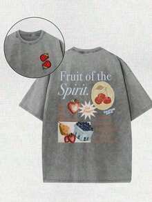 2026 New Arrival Y2K 2000s Retro Washed Casual Street Style Tops Men's Vintage Washed Cotton Oversized T-Shirt - Fruit Of The Spirit & Strawberry Che - 灰色 - 查看 7